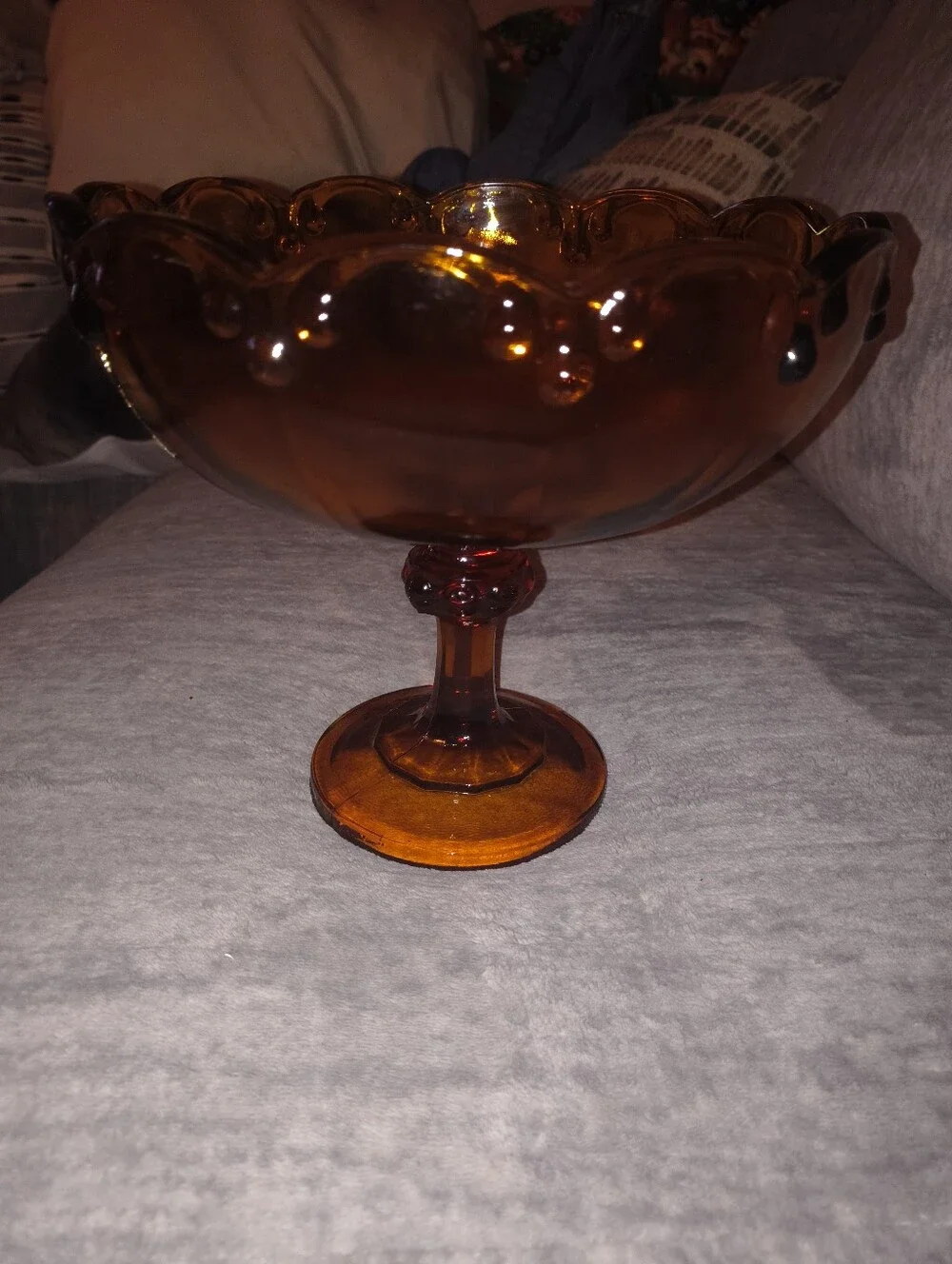 Amber Glass Compote Pedestal Bowl - Elegant Home Accent